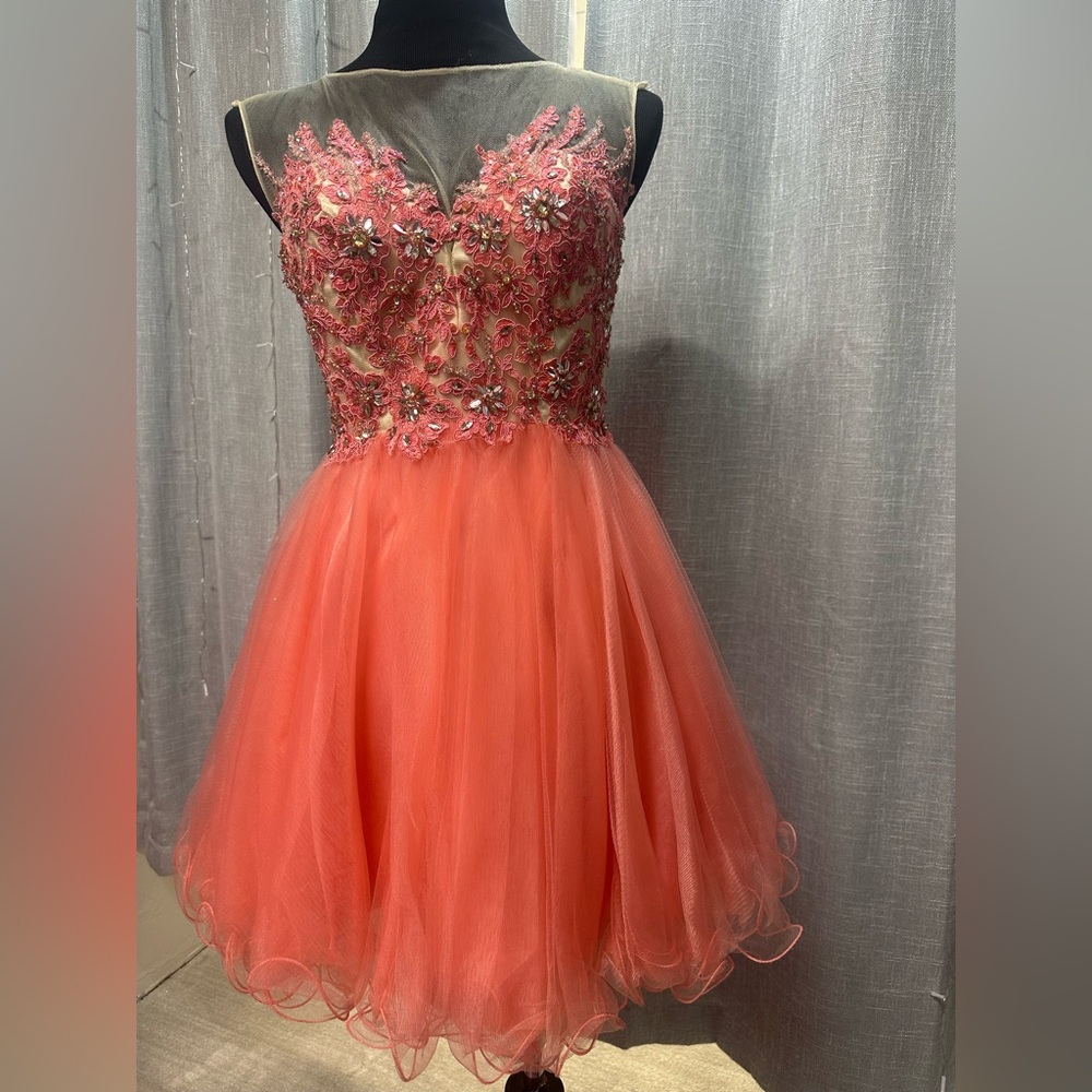 Coral Lace Embellished homecoming dress